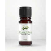Dark amber glasfles met zwarte ribbelkap van etherische olie eucalyptus voor aromatherapie